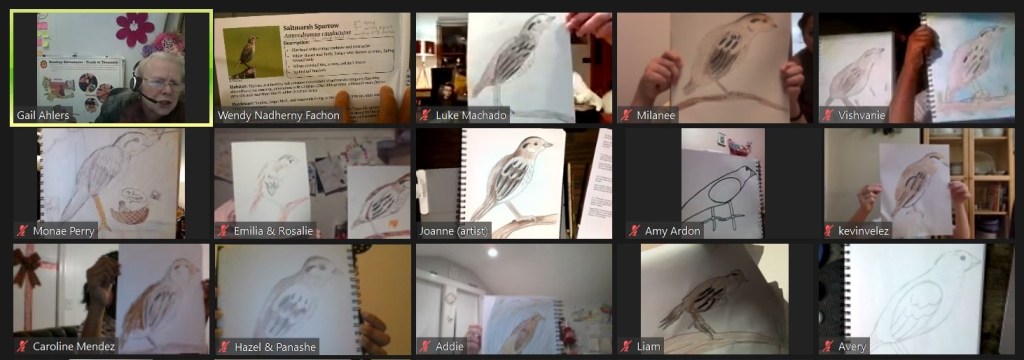 Students share their work at the end of the 11/27/23 Nature Drawing workshop, led by Gail Ahlers, Joanne Chen and myself.
